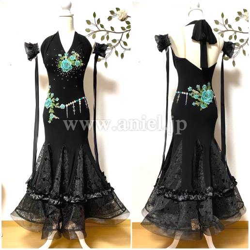 M7517・黒&水色花※試着不可