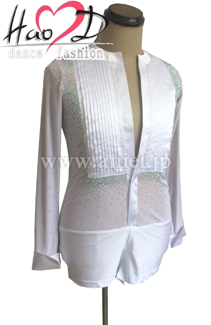 L2568・イカ胸風男性用ラテンシャツ白※試着不可