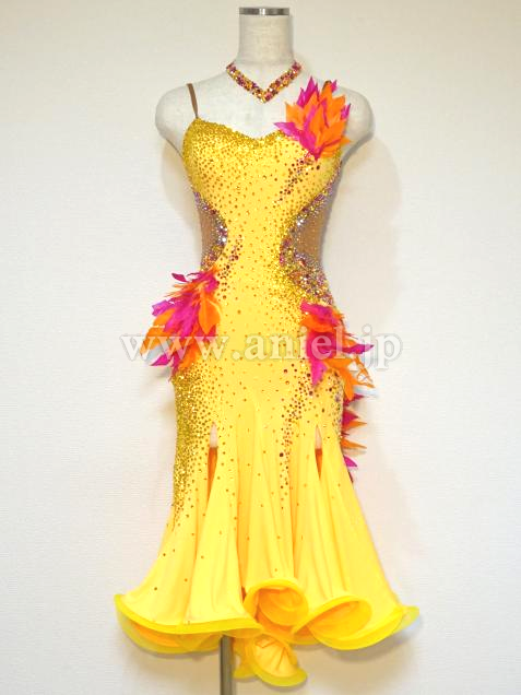 メルマガ91号目玉ドレス(ラテン)黄&ピンク&オレンジ