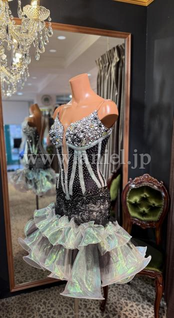 vol.27配信先行販売ドレス(ラテン)・【Silvia design】シルバーブラックフリル