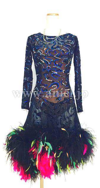 メルマガ92号目玉ドレス(ラテン)・黒フェザー※試着不可