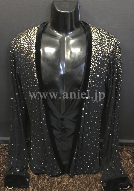 L6198・黒スパンコールラテンシャツ※試着不可