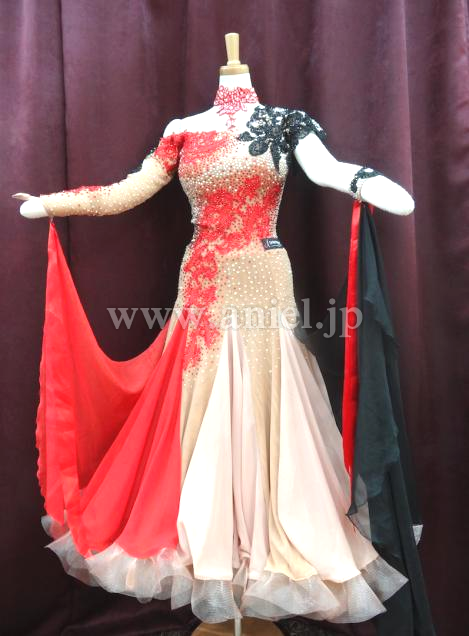 M2964・ベージュ&赤黒