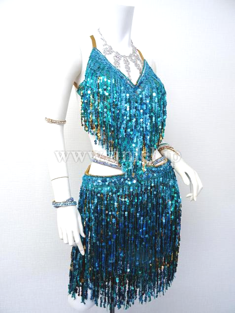 L3986・青緑スパンコールフリンジ※試着不可