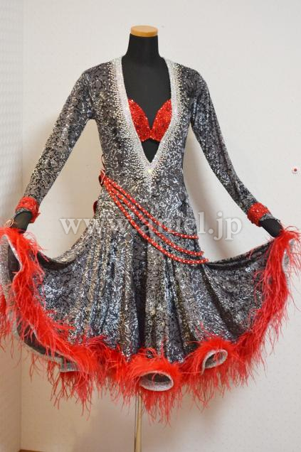 L2171・グレー柄&赤花