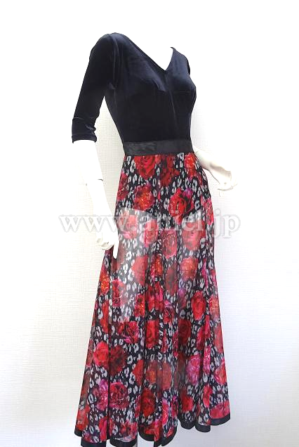 L3994・黒&薔薇柄パソドレス※試着不可