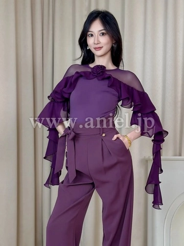 【即納】薔薇フリルスリーブレオタード　バイオレット