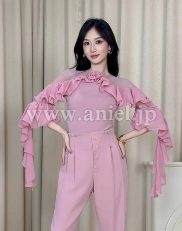 【即納】薔薇フリルスリーブレオタード　ピンク