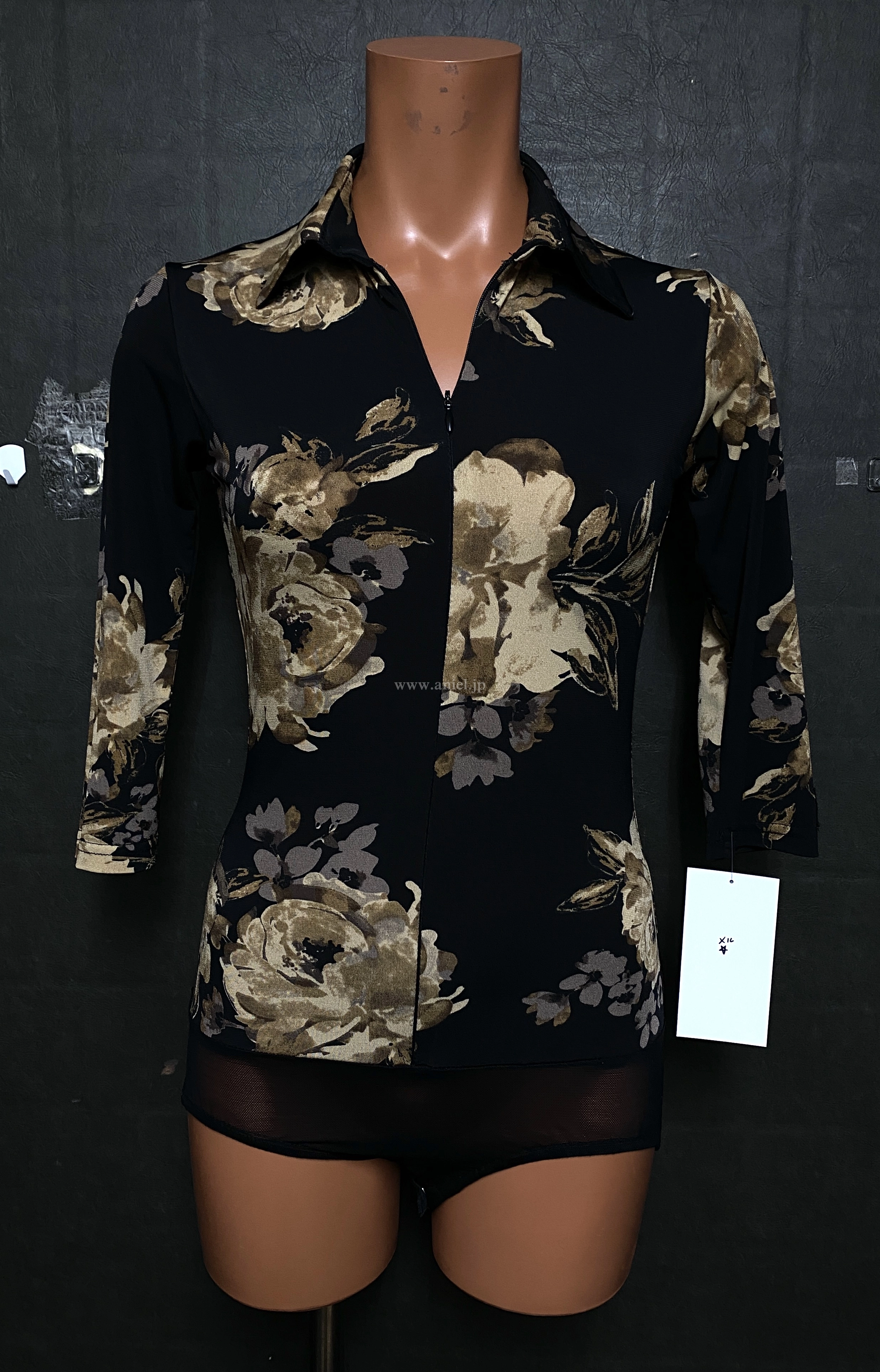 【Popcon】黒ベージュ花柄レオタード【中古】