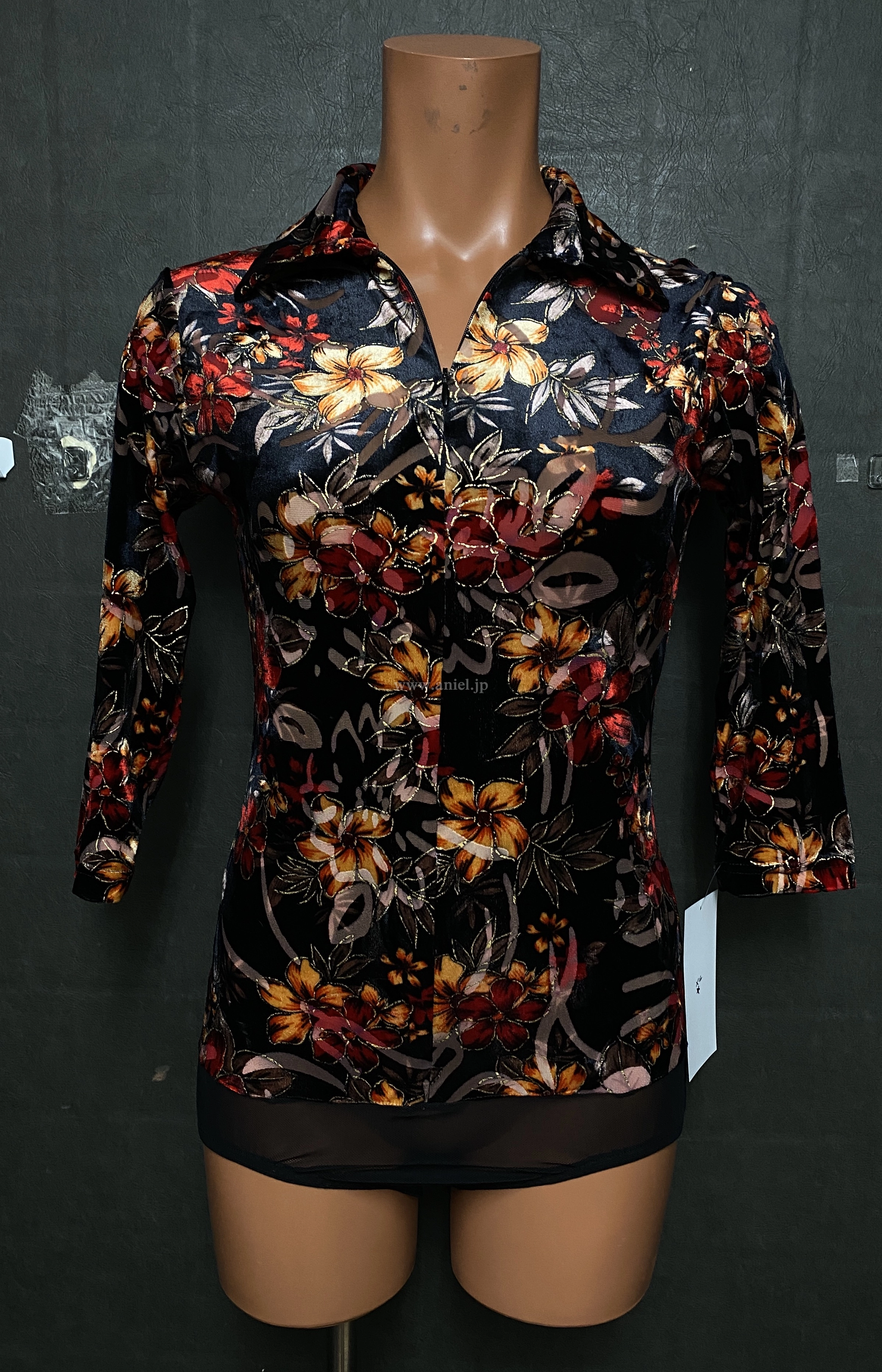 【Popcon】黒赤花柄レオタード【中古】