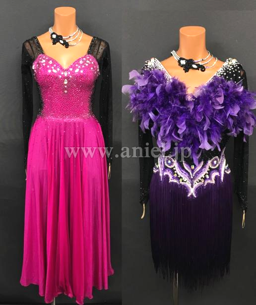 L6632・黒紫&ピンク　2wayドレス