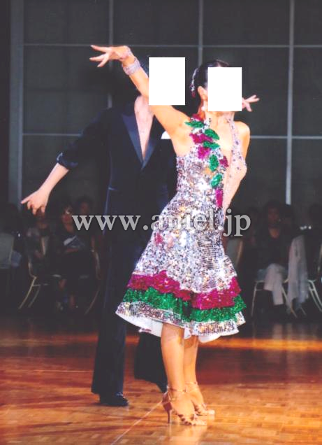 L3024・シルバー&緑ピンクスパンコール