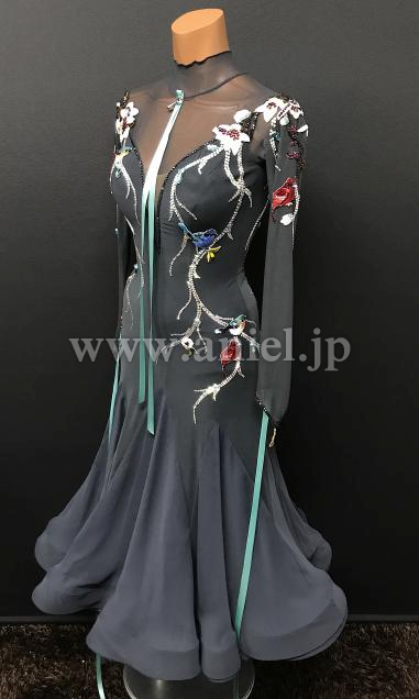 M6966・【EM】グレー&バードフラワー