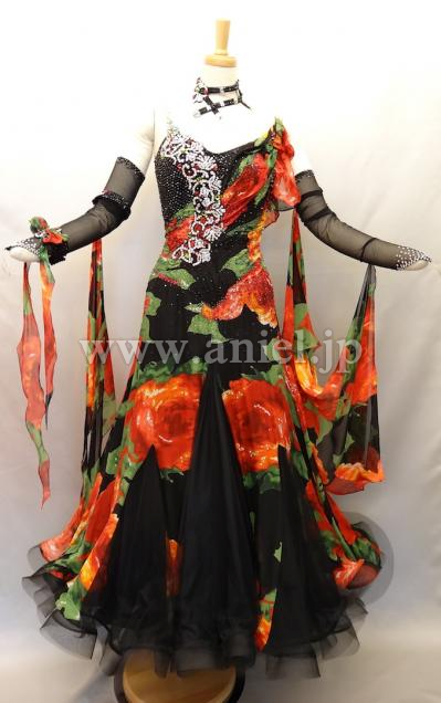 M2440・黒&赤花柄