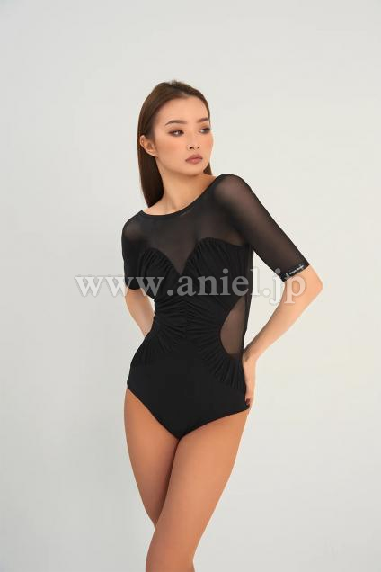 【即納】【DANCE QUEEN】ブラックネットラッフルレオタード