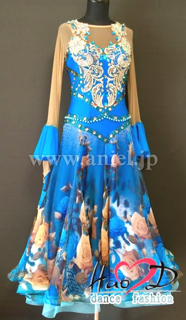 M5994・ターコイズブルー&花柄※試着不可