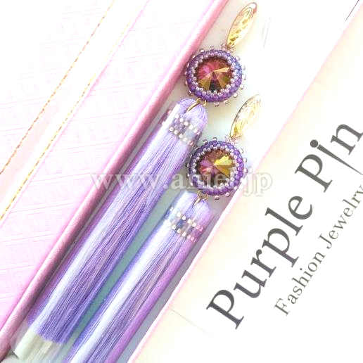 【SALE】タッセルフリンジビーズピアス　ラベンダー