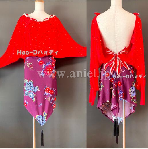 L7132・赤&ボルドー花柄