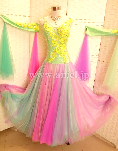 M3821・黄緑&紫ピンク※試着不可