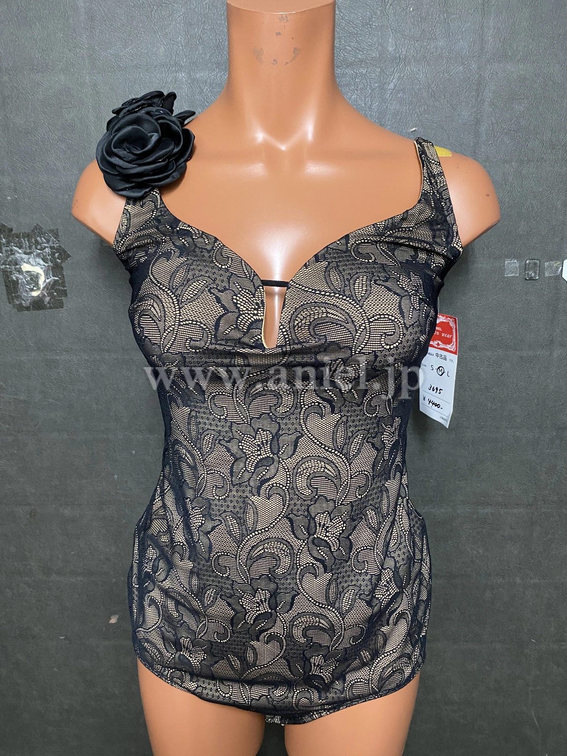 黒レースレオタード3695【中古】