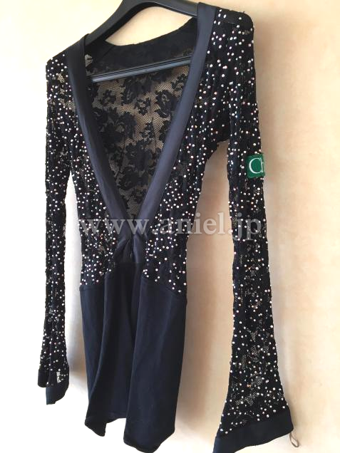 L2828・黒レースラテンシャツ