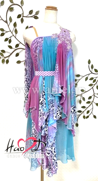 L5455・【半額セール】エメラルドグリーン&紫ルンバドレス※試着不可