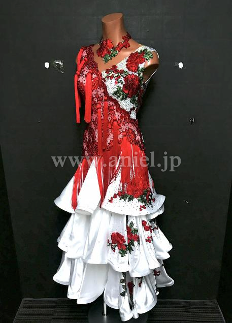 B154・【タカダンス】白&赤薔薇パソドレス