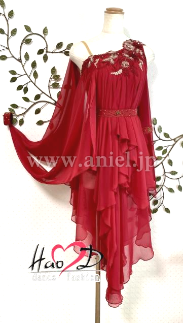 L5462・ワインレッド&ゴールドルンバドレス