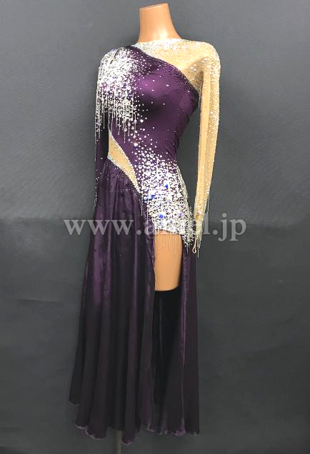 L6437・【Chrissane】紫&スキンカラーパソドレス