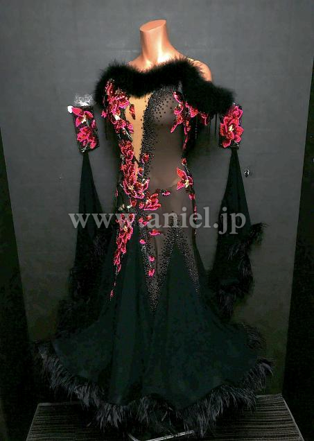 B275・【Dincher Vyazoff】ブラック&レッドピンクフラワー