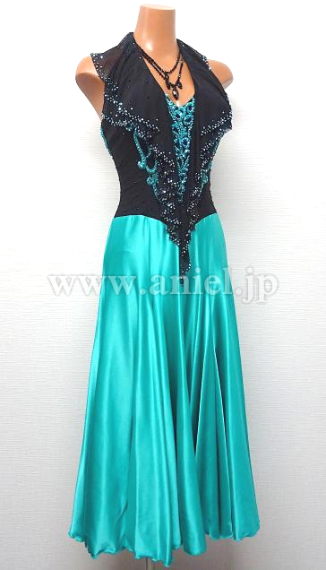 L5095・【チャコット】ジェード&黒パソドレス