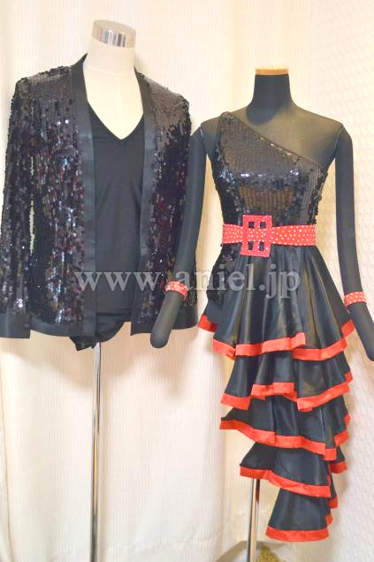 L2412・黒スパンコール&赤ペア