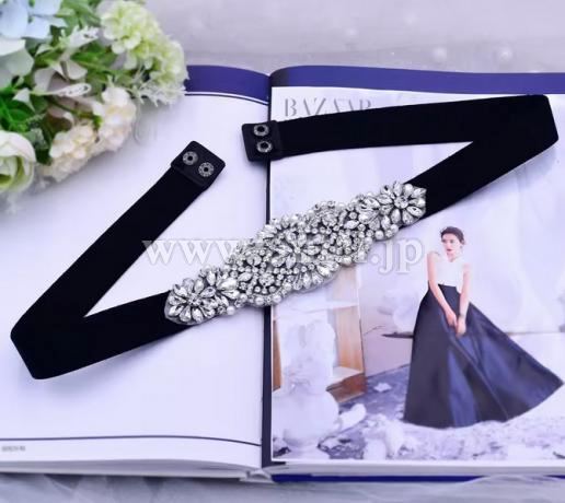 ビジュー付きベルト　07　クリスタルパール