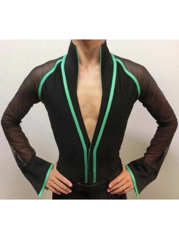 L910・男性ラテンシャツ黒＆緑