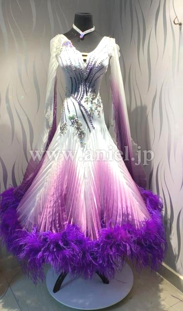 社交ダンスドレス・衣装のドレスネットアニエル M5648・白紫※試着不可
