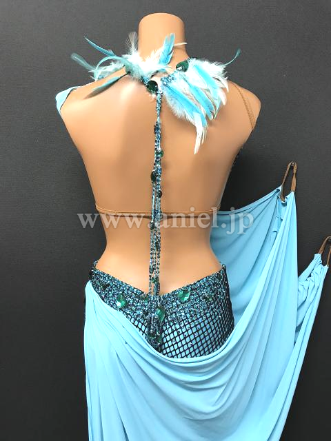 新品★ドレス★スムース★ルンバ★社交ダンス★ドレープ★競技会★デモ★アクアブルー 新品☆ドレス☆スムース☆ルンバ☆社交ダンス☆ドレープ☆競技会☆