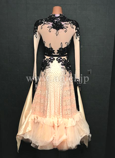 社交ダンススタンダード用ドレス 【THEONE】サーモンオレンジと黒