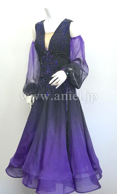 社交ダンスドレス・衣装のドレスネットアニエル / M6605・黒&紫 
