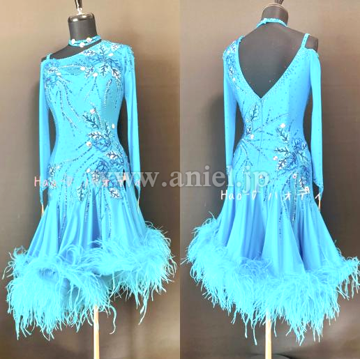 新品ドレス★スタンダード★豪華★オーストリッチ★社交ダンス 掲載依頼】英国製・社交ダンスドレス・中古・美品【S-786・豪華