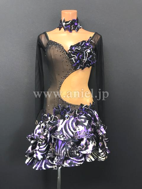 社交ダンスドレス・衣装のドレスネットアニエル / L6271・【チャコット】黒紫
