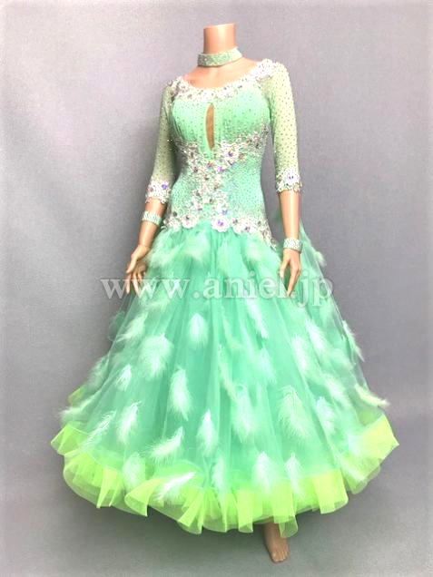 社交ダンス用 ミントグリーン ドレス ビーズ装飾