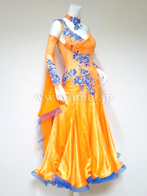社交ダンスドレス 衣装 のドレスネットアニエル M5241 半額セール オレンジ 青 試着不可