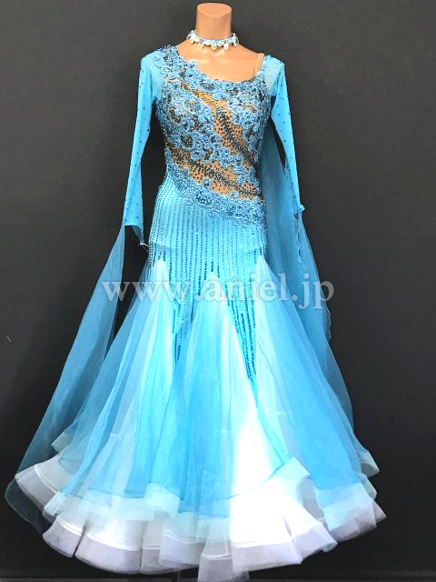 社交ダンスドレス・衣装のドレスネットアニエル / M7348・水色