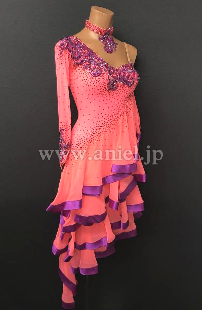 社交ダンスドレス・衣装のドレスネットアニエル / L5996・【Chrisanne】ピンクオレンジ紫