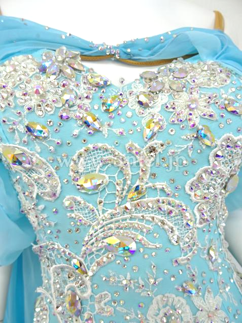 社交ダンスドレス・衣装のドレスネットアニエル / M5332・水色&白