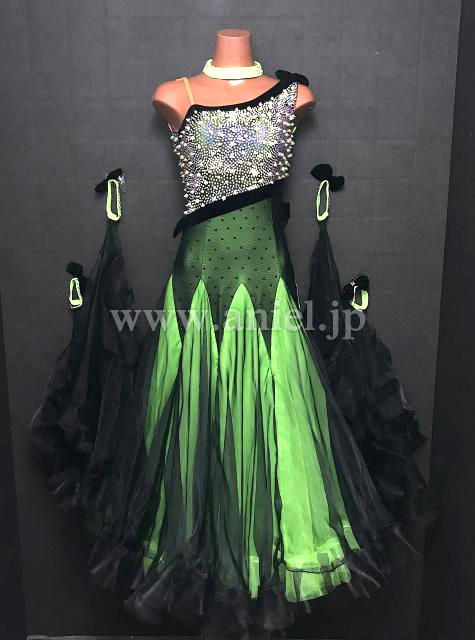 社交ダンスドレス・衣装のドレスネットアニエル / M8834・緑&黒