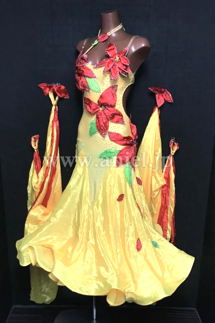 オーダーメイド社交ダンス衣装羽根フロート スタンダードドレス