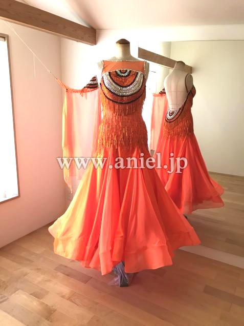 社交ダンスドレス・衣装のドレスネットアニエル / M7472・【SALE】オレンジ